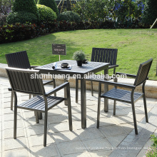 New arrive plastic wood outdoor patio furniture garden dining set wood table and chair